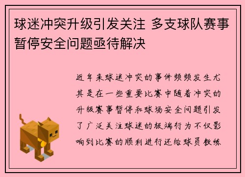 球迷冲突升级引发关注 多支球队赛事暂停安全问题亟待解决