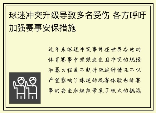 球迷冲突升级导致多名受伤 各方呼吁加强赛事安保措施